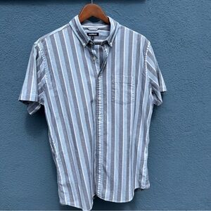 Express Blue and White Casual Button Down Shirt